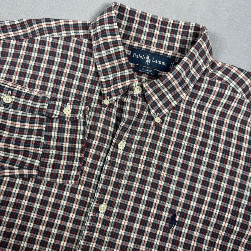 Polo Ralph Lauren Blake Mens XL Plaid Button Down Shirt Navy Red Cotton Long Slv